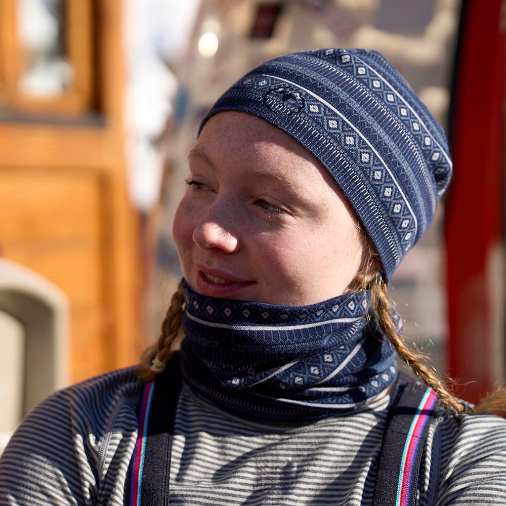 Isobaa Merino Blend 250 Fairisle Jacquard Beanie (Navy/Denim/Cloud)