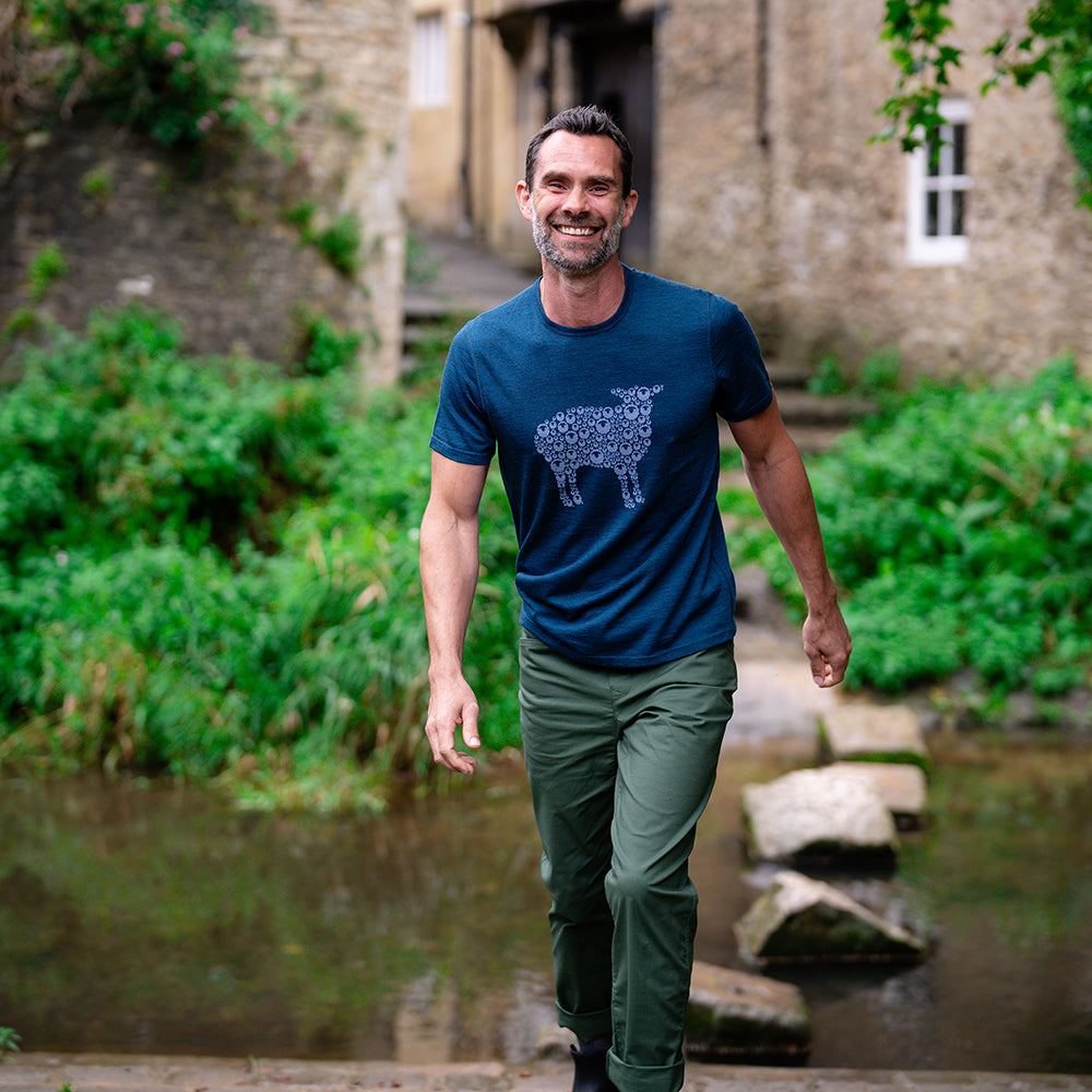 Isobaa | Mens Merino 150 Sheep Tee (Petrol/Sky) | Gear up for everyday adventures in Isobaa's superfine Merino Tee. | Model: Ben