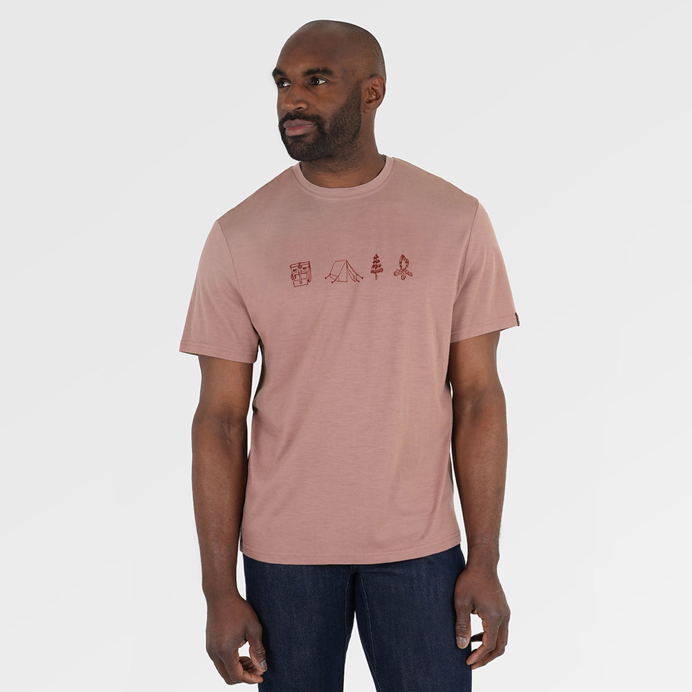 Mens Merino 150 Camping Relaxed Tee (Burlwood) | Model: Michael