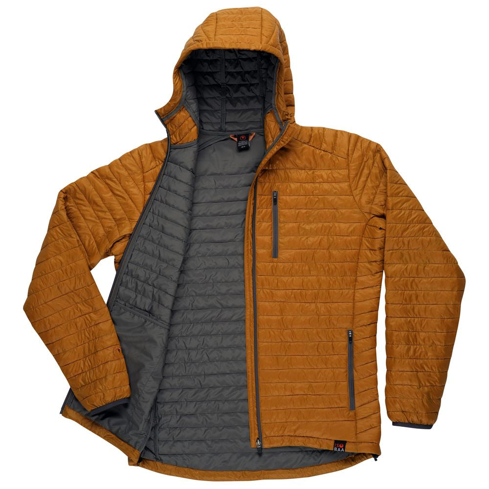 Isobaa | Mens Merino Wool Insulated Jacket (Mustard/Smoke) | Innovative and sustainable design with our Merino jacket.