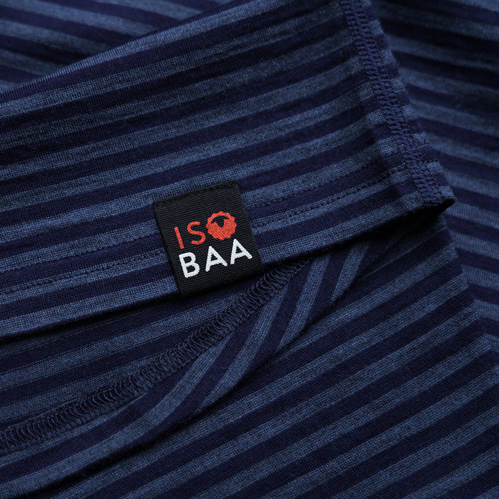 Isobaa | Mens Merino 150 Short Sleeve Crew (Stripe Navy/Denim) | Gear up for performance and comfort with Isobaa's technical Merino short-sleeved top.
