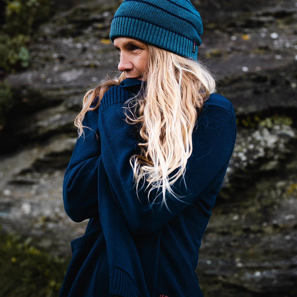 Isobaa | Womens Merino Open Cardigan (Navy) | Wrap yourself in pure comfort with Isobaa's extra-fine Merino cardigan. | Model: Amy
