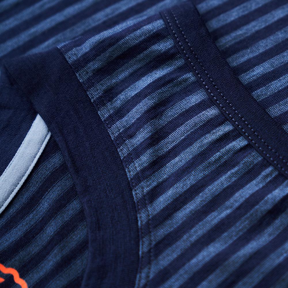 Isobaa | Mens Merino 150 Vest (Mini Stripe Navy/Denim) | Be ready for any adventure with Isobaa's superfine Merino sleeveless Vest.