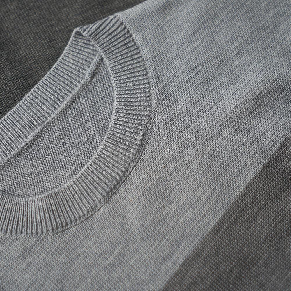 Isobaa | Mens Merino Block Stripe Sweater (Smoke/Grey/Charcoal) | Discover effortless style and exceptional comfort with our extrafine 9-gauge Merino wool crew neck sweater.