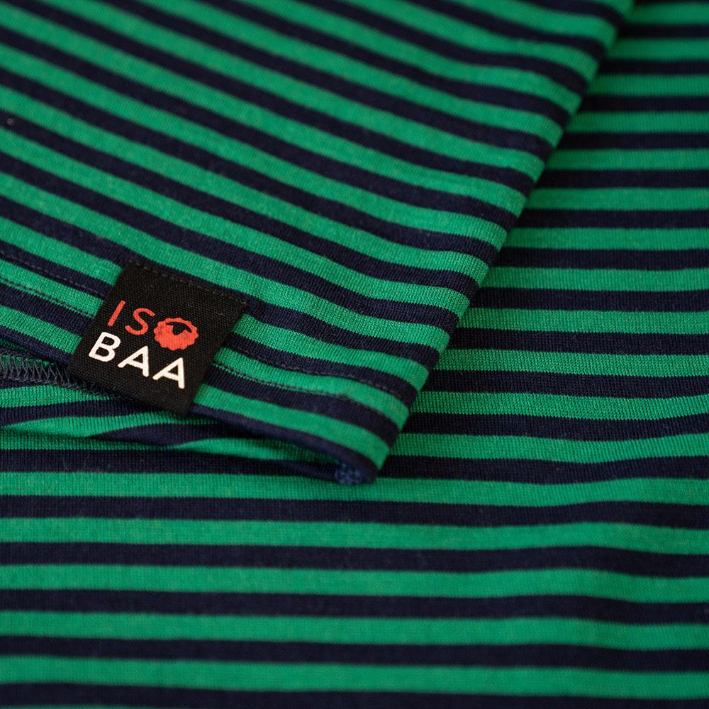 Isobaa | Womens Merino 180 Long Sleeve Crew (Mini Stripe Navy/Green) | Get outdoors with the ultimate Merino wool long-sleeve top.