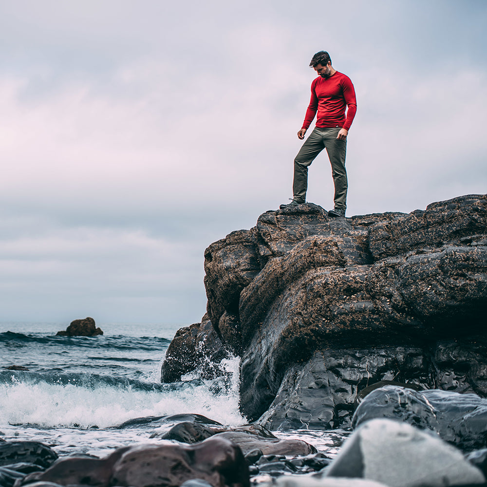 Isobaa | Mens Merino 180 Long Sleeve Crew (Red) | Get outdoors with the ultimate Merino wool long-sleeve top. | Model: Duncan
