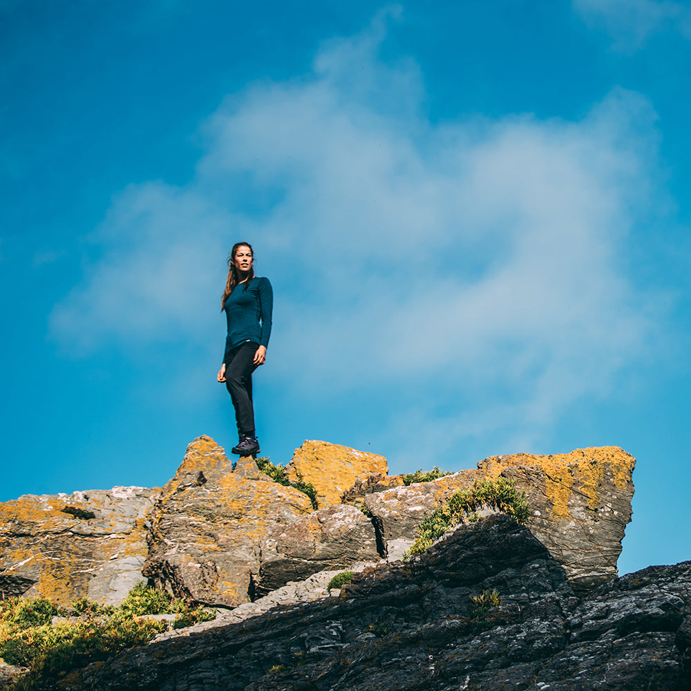 Isobaa | Womens Merino 180 Long Sleeve Crew (Petrol) | Get outdoors with the ultimate Merino wool long-sleeve top. | Model: Jess