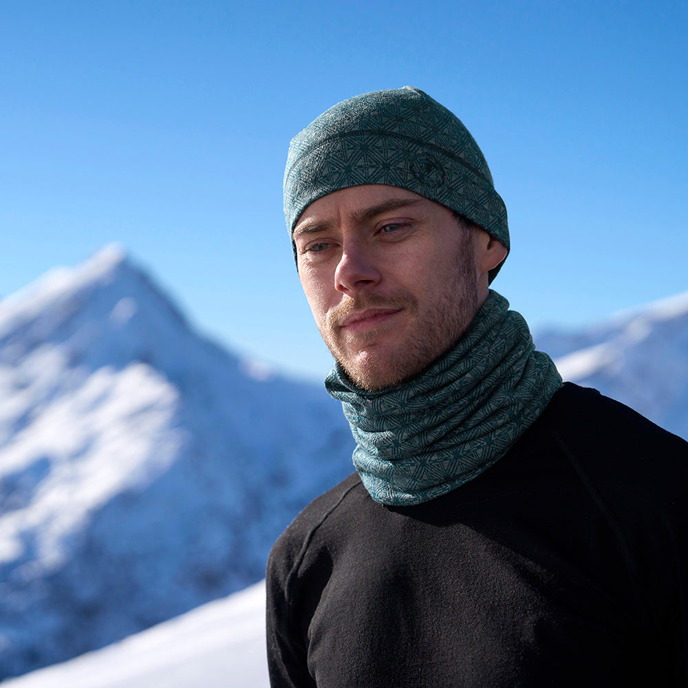 Isobaa Merino Blend 250 Geometric Jacquard Neck Warmer (Petrol/Ocean)