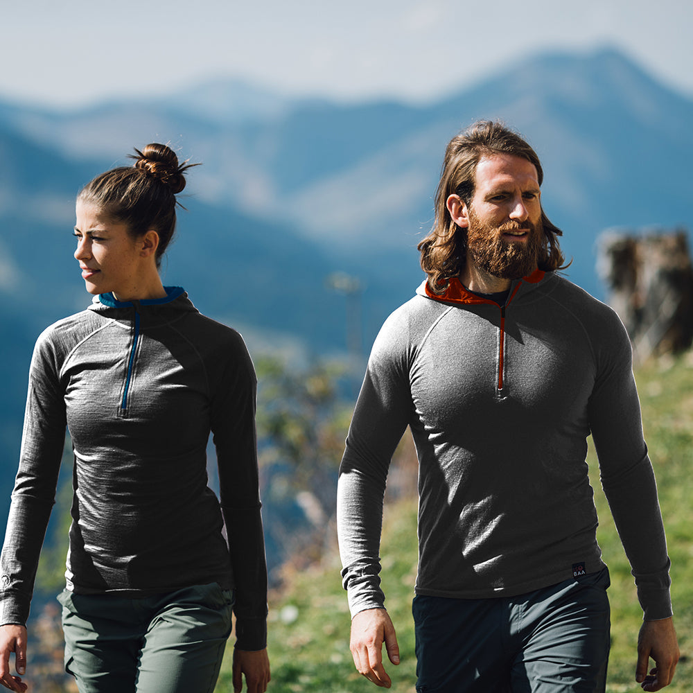 Isobaa | Mens Merino 200 Zip Neck Hoodie (Charcoal) | The ultimate 200gm Merino wool hoodie. | Model: Craig