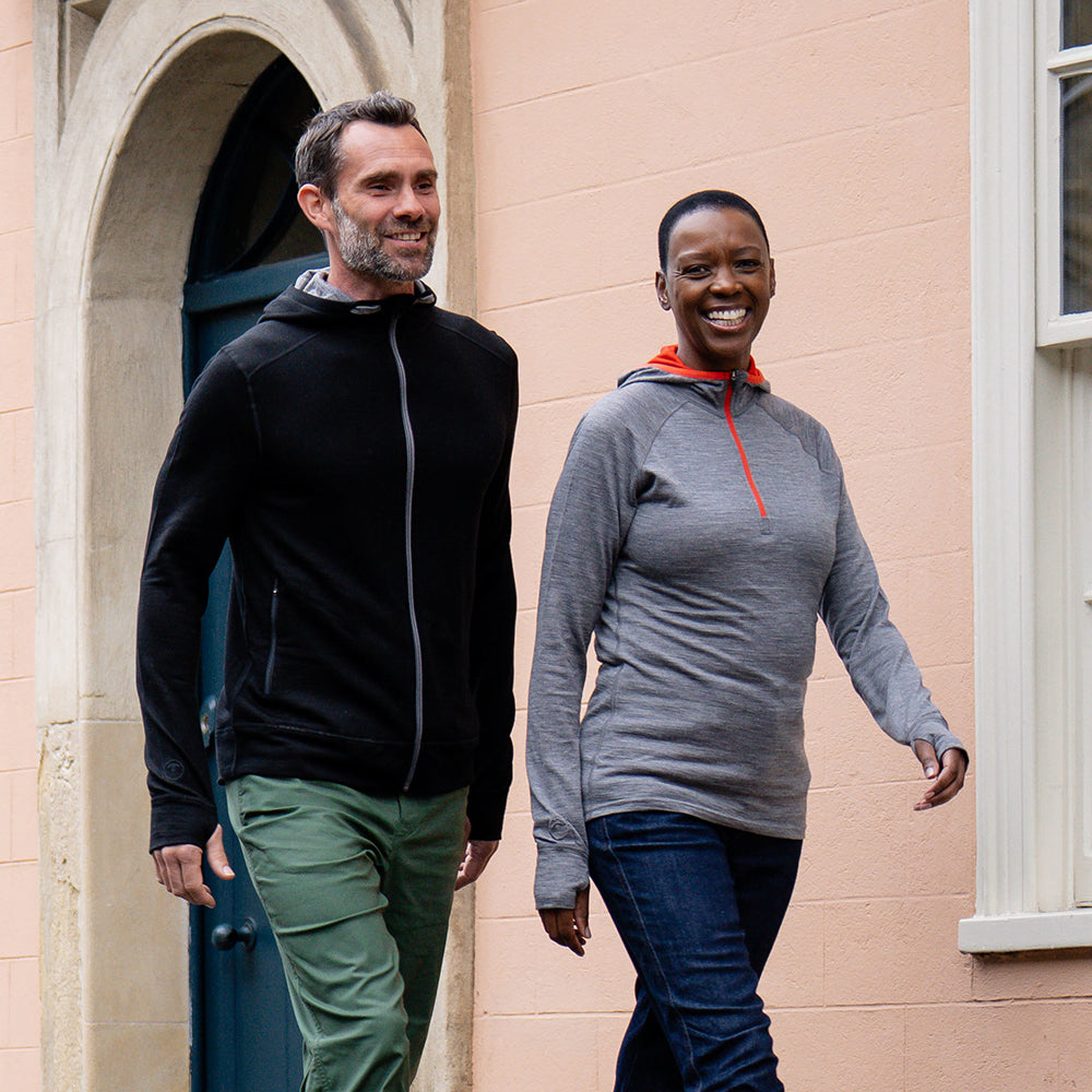 Isobaa | Womens Merino 200 Zip Neck Hoodie (Charcoal) | The ultimate 200gm Merino wool hoodie. | Model: Yolisa