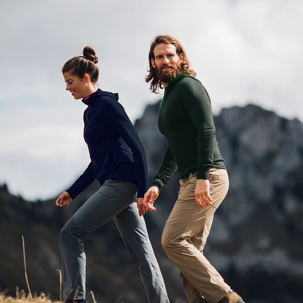 Isobaa | Womens Merino 260 Casual Hoodie (Navy) | The best in warmth and versatility: Isobaa 260gm midweight Merino wool hoodie. | Model: Jess