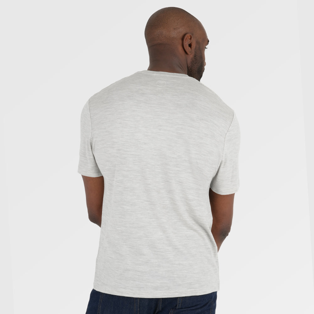 Mens Merino 150 Camping Relaxed Tee (Jute/Olive) | Model: Michael