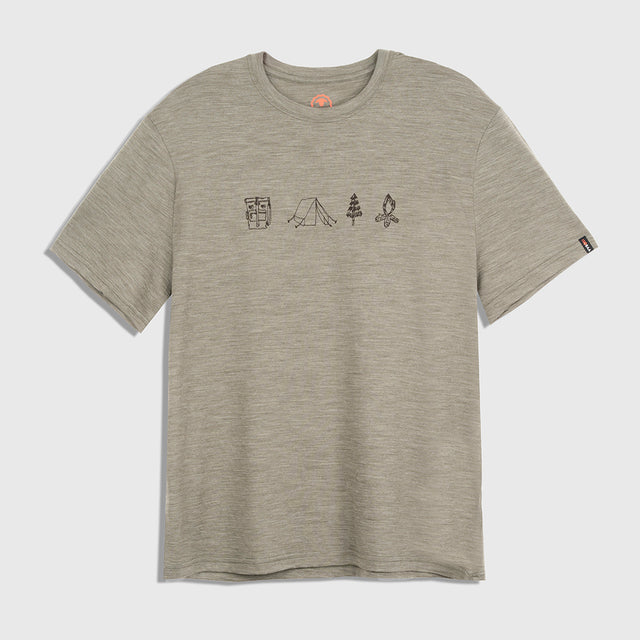 Mens Merino 150 Camping Relaxed Tee (Olive/Chocolate)