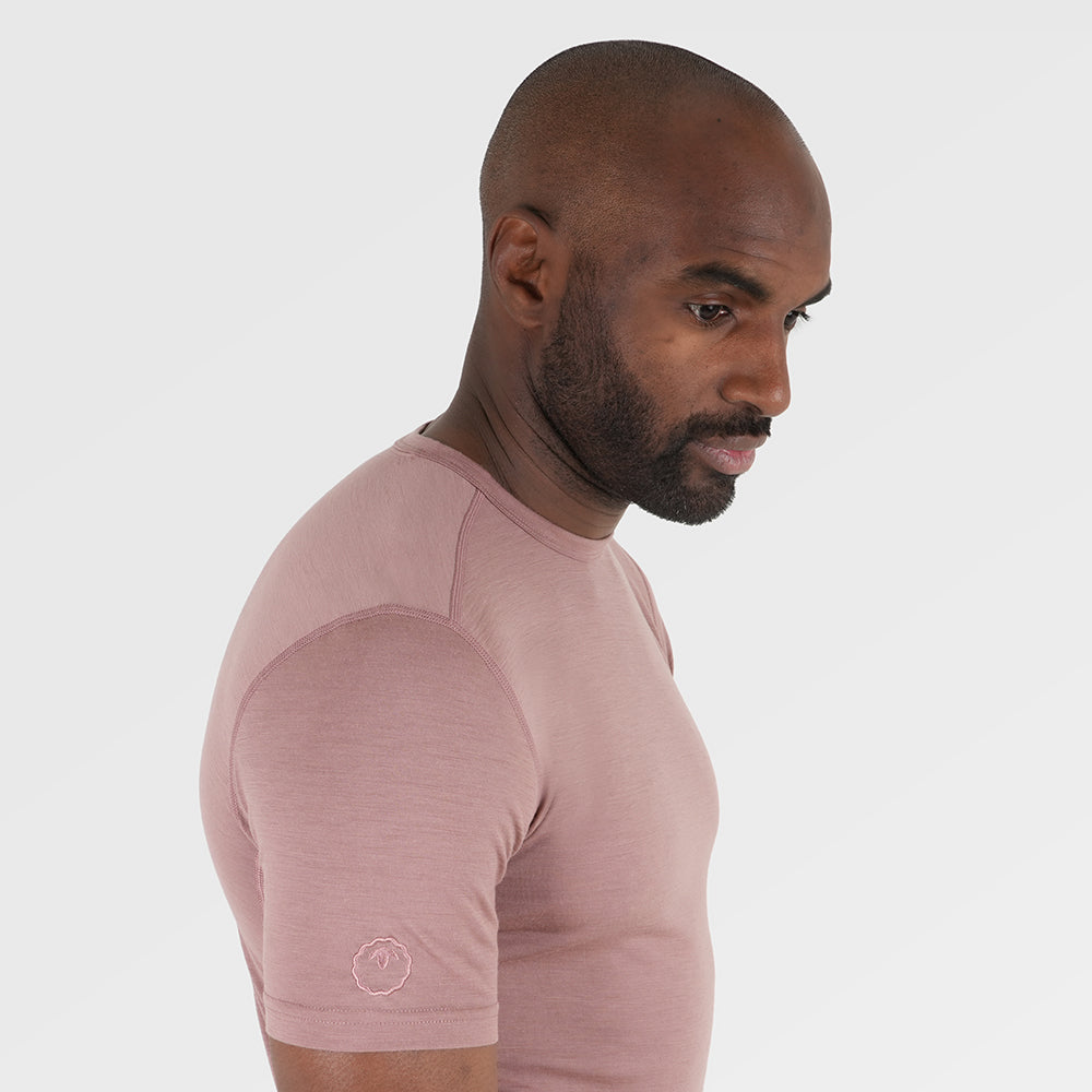 Mens Merino 150 Short Sleeve Crew (Burlwood) | Model: Michael