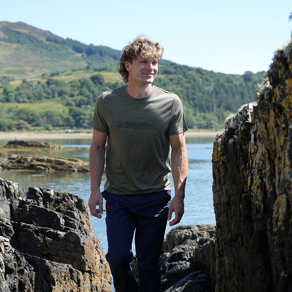 Mens Merino 150 Peaks Short Sleeve Tee (Olive Melange/Navy)