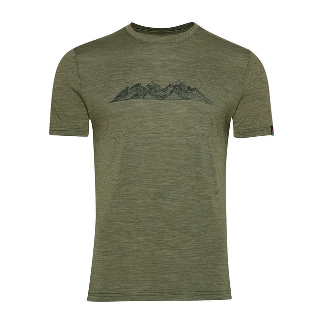 Isobaa Mens Merino 150 Peaks T-Shirt (Olive Melange/Navy)