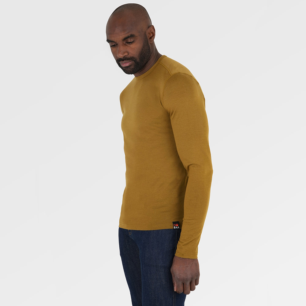 Mens Merino 180 Long Sleeve Crew (Dull Gold) | Model: Michael