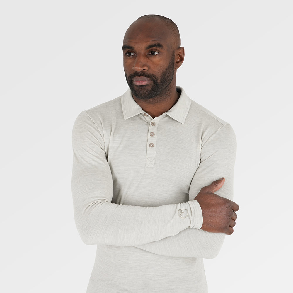 Mens Merino 200 Long Sleeve Polo Shirt (Jute Melange) | Model: Michael