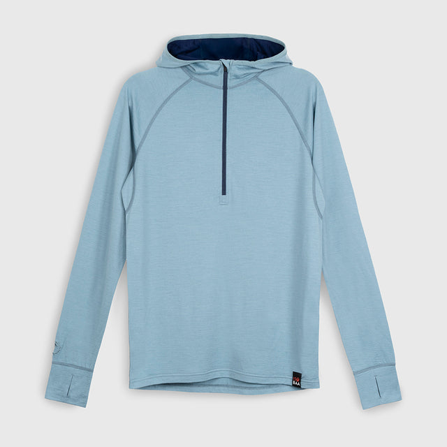 Mens Merino 200 Zip Neck Hoodie (Lagoon/Navy)
