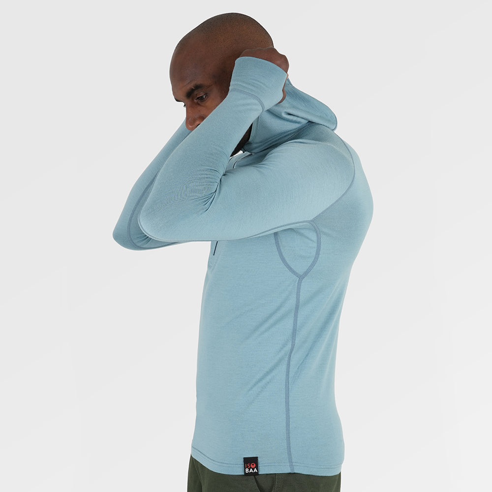 Mens Merino 200 Zip Neck Hoodie (Lagoon/Navy) | Model: Michael