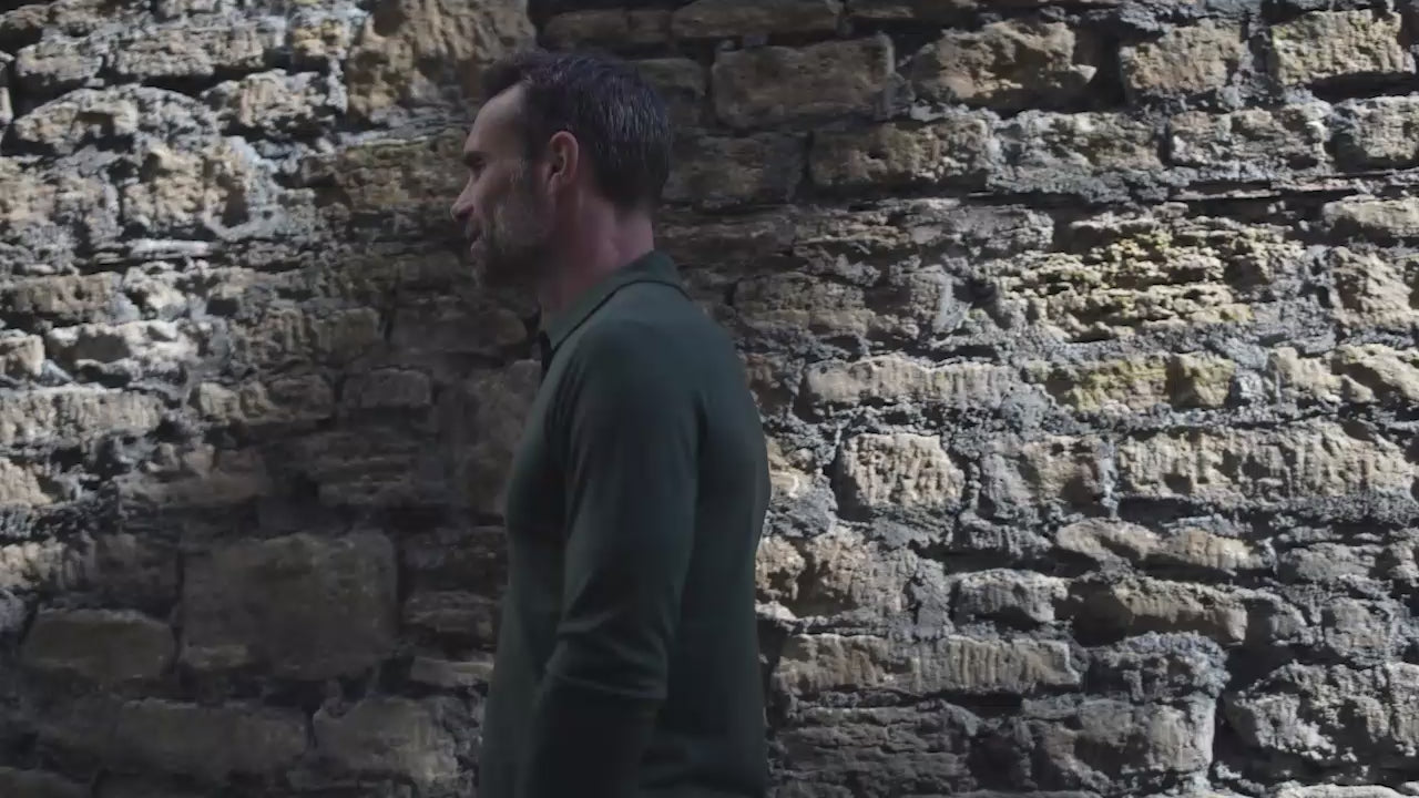 Isobaa | Mens Merino 200 Long Sleeve Polo Shirt (Forest/Green) | Discover unmatched comfort with our 200gm Merino wool polo. | align: 40% 50% | Model: Ben