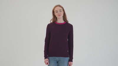 Womens Merino Honeycomb Sweater (Wine/Fuchsia) | Model: Sophie
