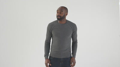 Mens Merino Moss Stitch Sweater (Smoke/Charcoal) | Model: Michael
