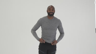 Mens Merino 180 Long Sleeve Crew (Charcoal) | Model: Michael