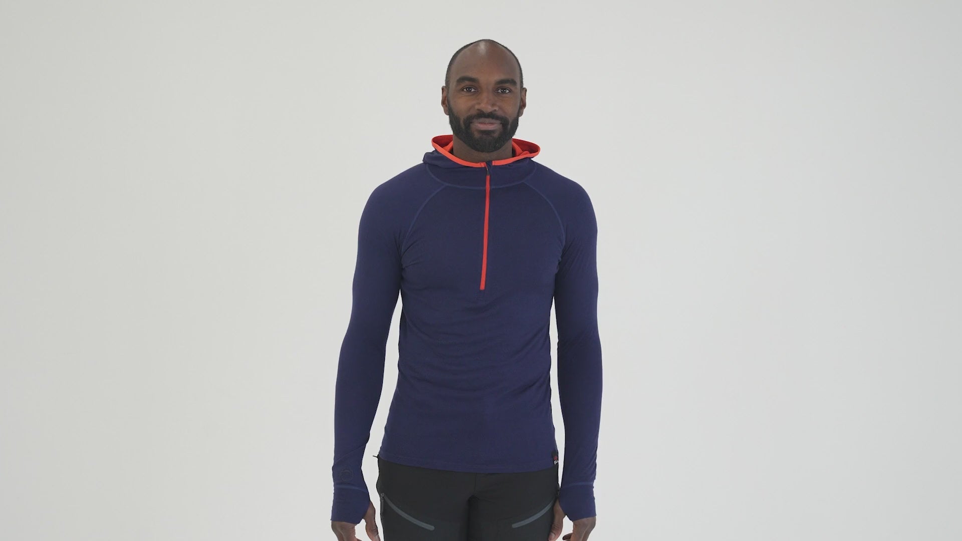 Mens Merino 200 Zip Neck Hoodie (Navy) | Model: Michael