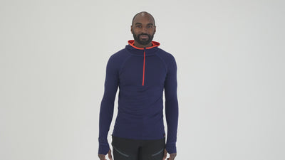 Mens Merino 200 Zip Neck Hoodie (Navy) | Model: Michael
