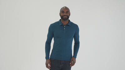 Mens Merino 200 Long Sleeve Polo Shirt (Petrol/Lime) | Model: Michael