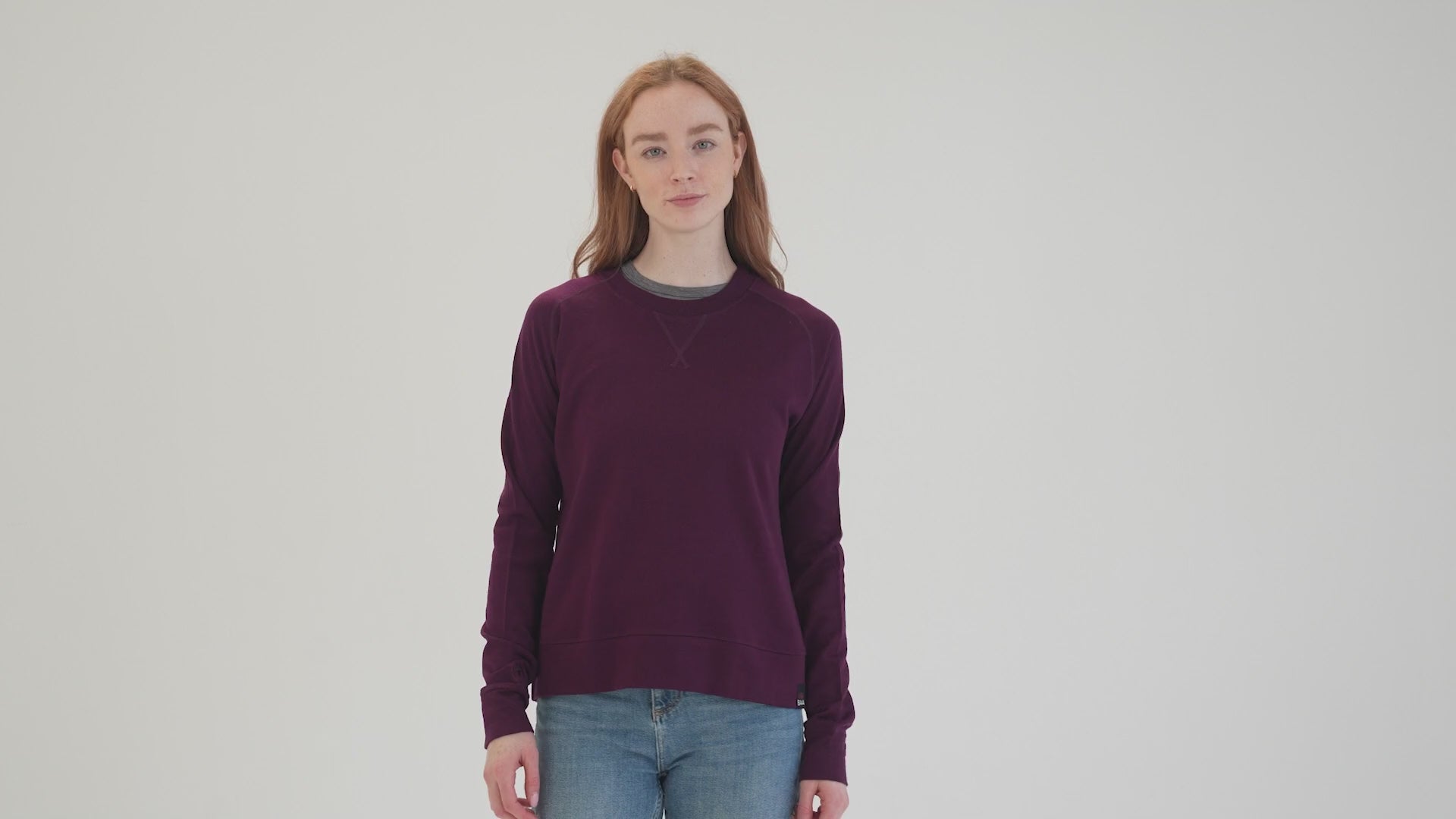 Womens Merino 260 Lounge Sweatshirt (Wine) | align: 40% 50% | Model: Sophie