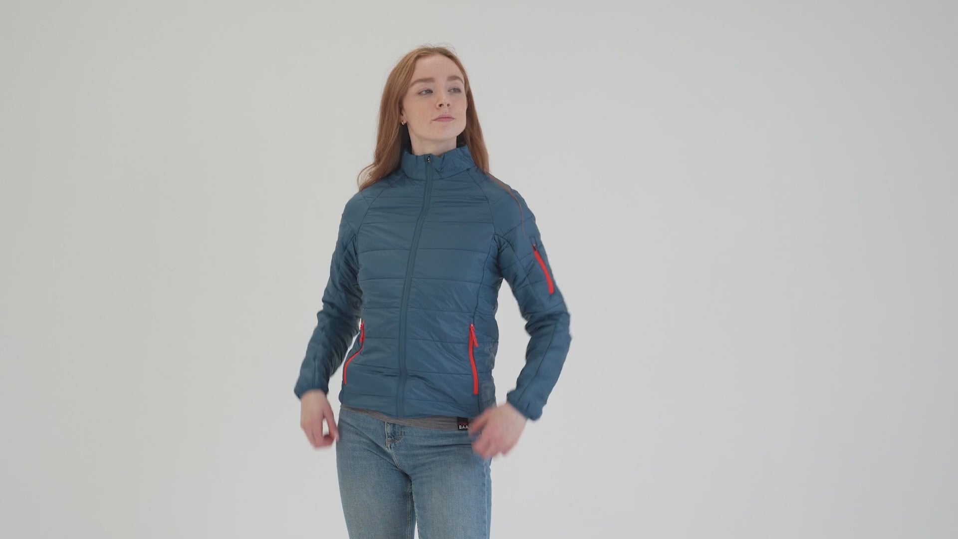 Womens Packable Insulated Jacket (Petrol/Orange) | align: 45% 50% | Model: Sophie
