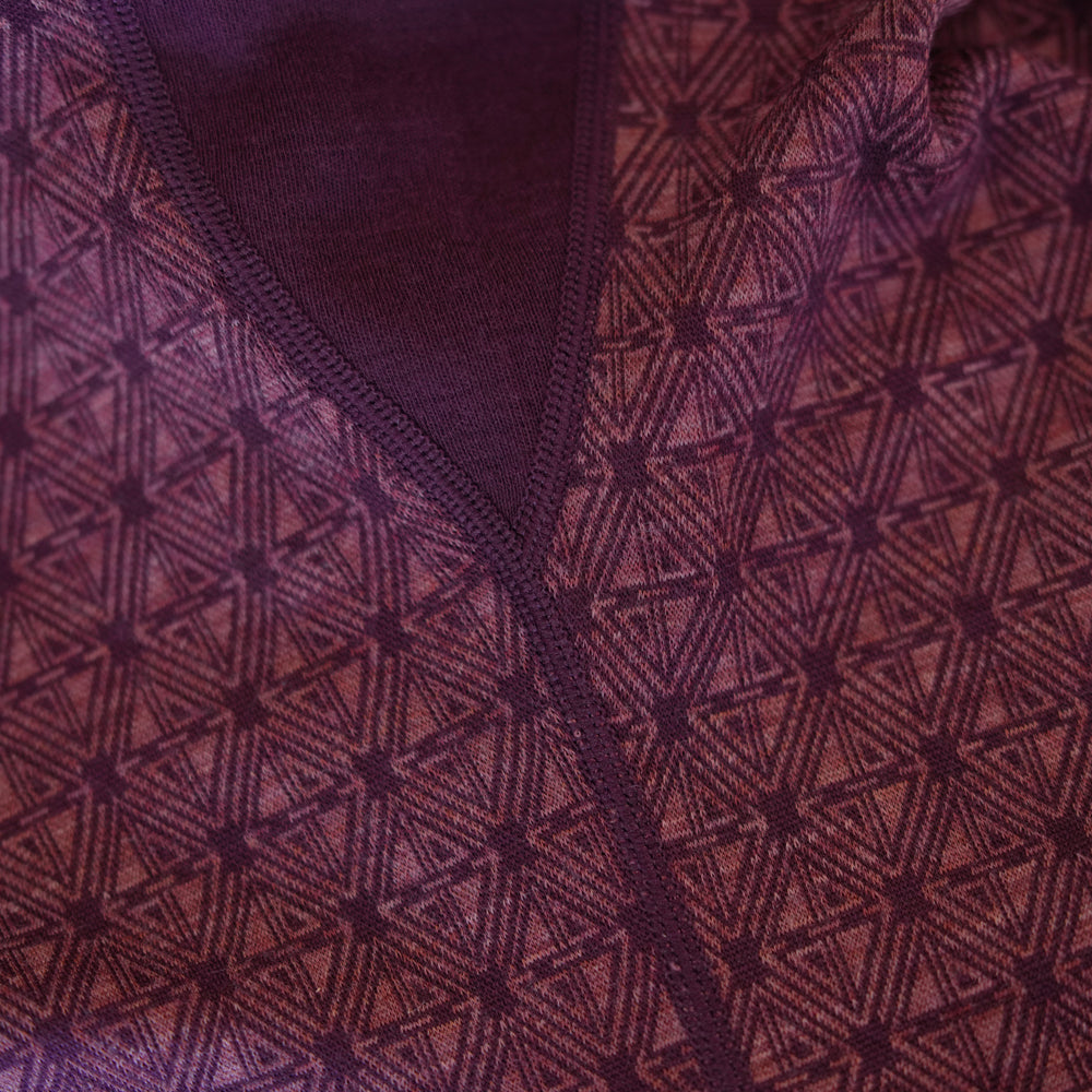 Womens Merino Blend 250 Geometric Jacquard Long Sleeve Crew (Wine/Mauve)