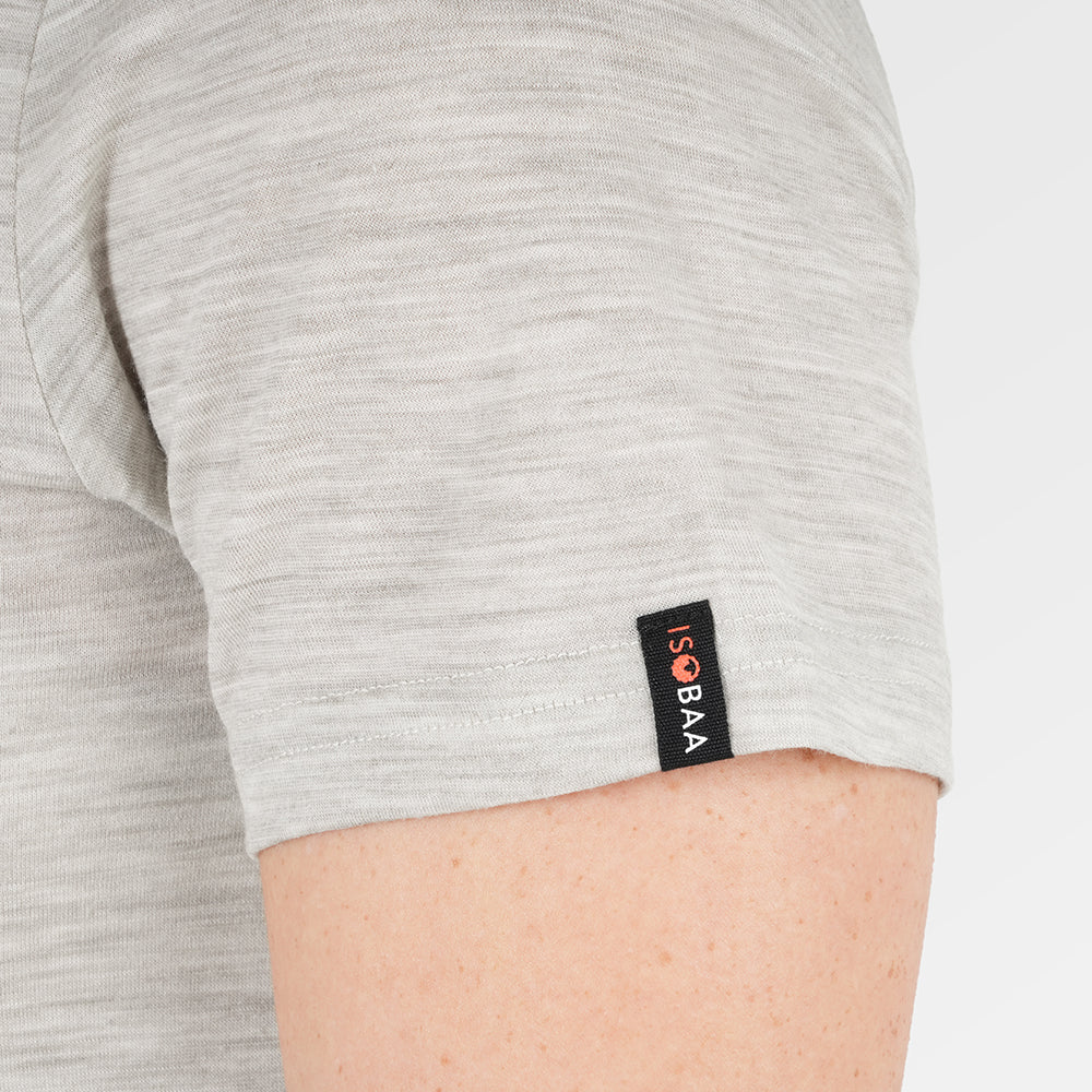 Womens Merino 150 Emblem Tee (Jute/Lagoon)