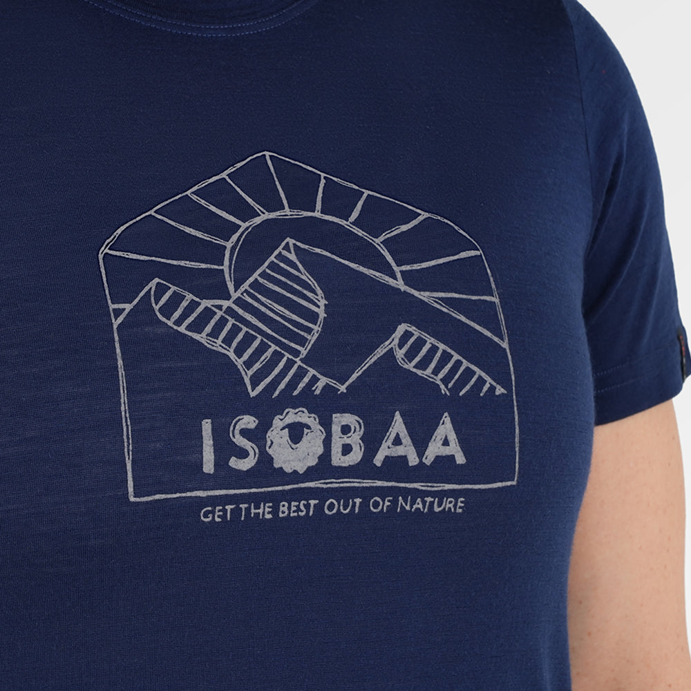 Womens Merino 150 Sketched Sunset Tee (Navy/Charcoal)