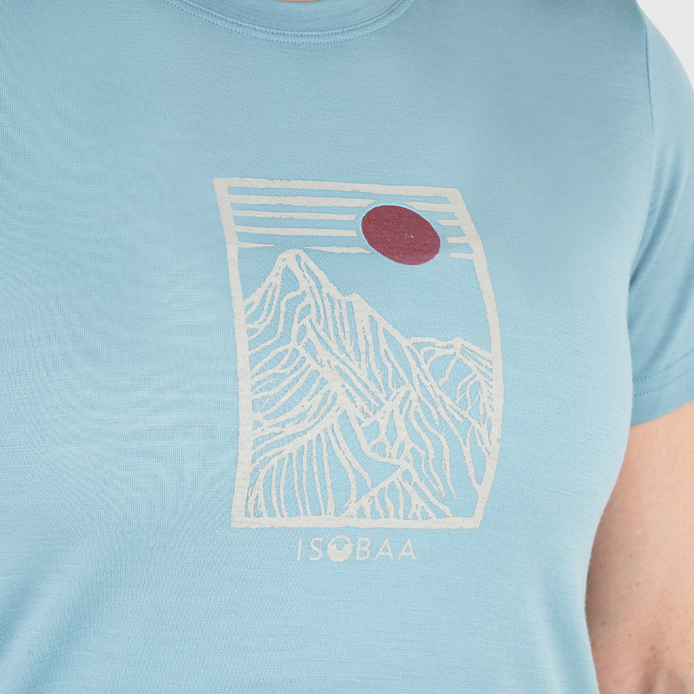 Womens Merino 150 Stamp Summit Tee (Lagoon/Jute)