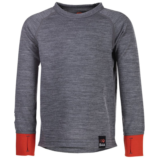 Isobaa | Kids Merino Blend 200 Long Sleeve Crew (Charcoal/Orange) | Your child's new favorite top: warm, breathable, and always comfortable thanks to Isobaa's Merino Wool blend.