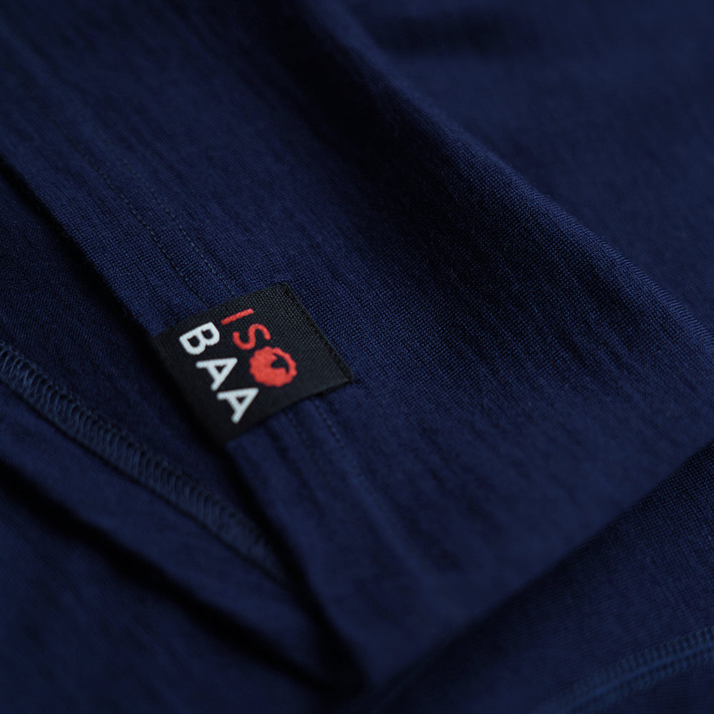 Isobaa | Womens Merino 200 Long Sleeve Zip Neck (Stripe Navy/Denim) | Experience the best of 200gm Merino wool with this ultimate half-zip top – your go-to for challenging hikes, chilly bike commutes, post-workout layering, and unpredictable weather.