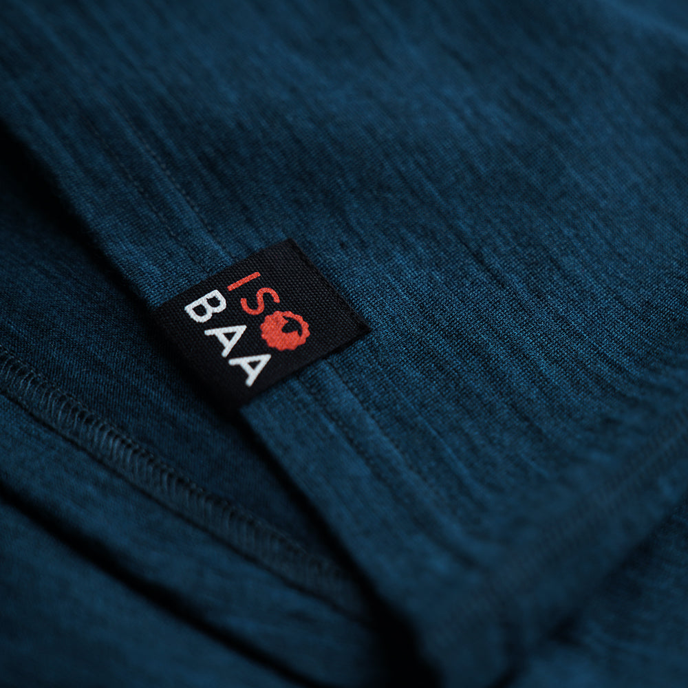 Isobaa | Mens Merino 200 Zip Neck Hoodie (Stripe Petrol/Charcoal) | The ultimate 200gm Merino wool hoodie.