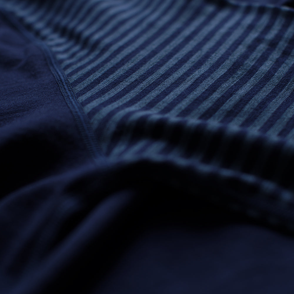 Isobaa | Womens Merino 200 Long Sleeve Zip Neck (Stripe Navy/Denim) | Experience the best of 200gm Merino wool with this ultimate half-zip top – your go-to for challenging hikes, chilly bike commutes, post-workout layering, and unpredictable weather.