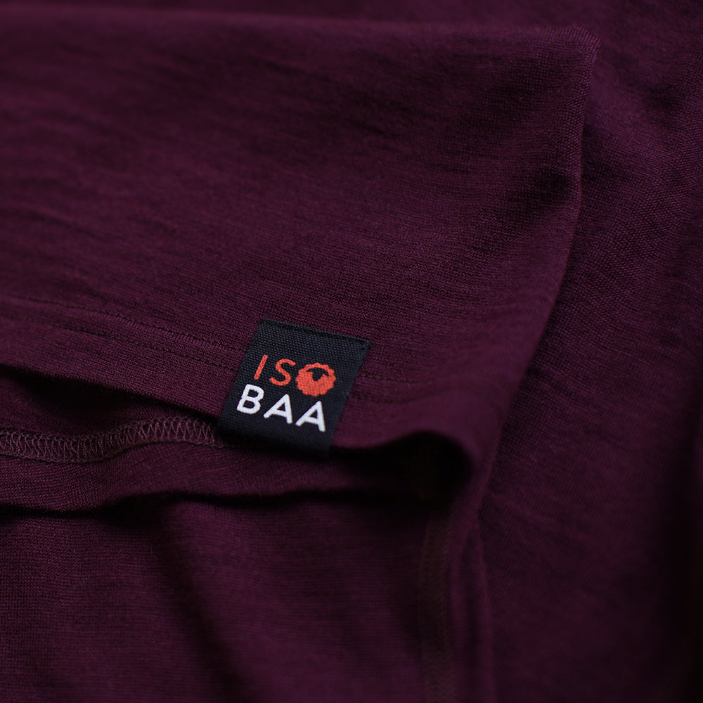 Isobaa | Womens Merino 180 Long Sleeve Crew (Stripe Wine/Fuchsia) | Get outdoors with the ultimate Merino wool long-sleeve top.