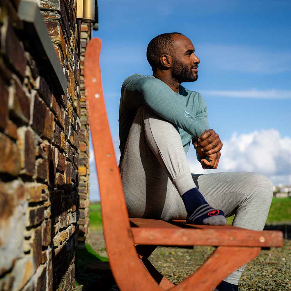 Isobaa | Mens Merino Blend 200 PJ Joggers (Cloud Melange) | Our superfine Merino blend joggers. | Model: Michael