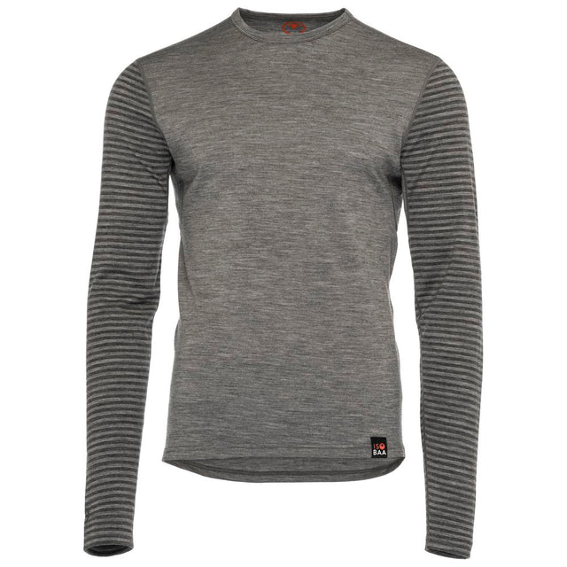 Isobaa | Mens Merino 180 Long Sleeve Crew (Stripe Charcoal/Smoke) | Get outdoors with the ultimate Merino wool long-sleeve top.