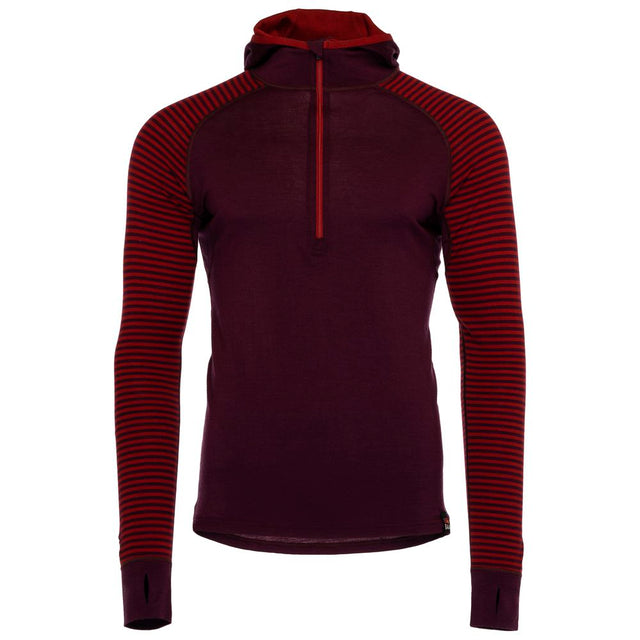Isobaa | Mens Merino 200 Zip Neck Hoodie (Stripe Wine/Red) | The ultimate 200gm Merino wool hoodie.