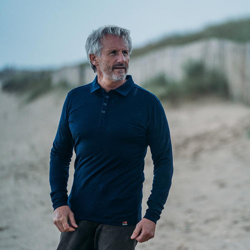 Polo Merino 200 manches longues (Navy/Denim)