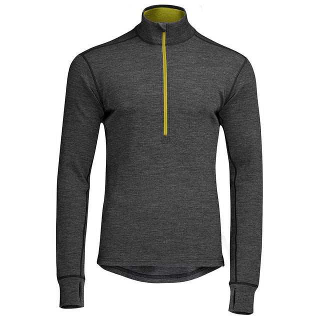 Isobaa | Mens Merino 320 Long Sleeve Half Zip (Smoke/Lime) | Conquer cold trails, blustery commutes, and unpredictable weather with the ultimate Merino wool half-zip top.