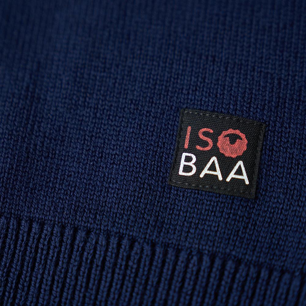 Isobaa | Mens Merino Block Stripe Sweater (Navy/Denim/Sky) | Discover effortless style and exceptional comfort with our  extrafine 9-gauge Merino wool crew neck sweater.