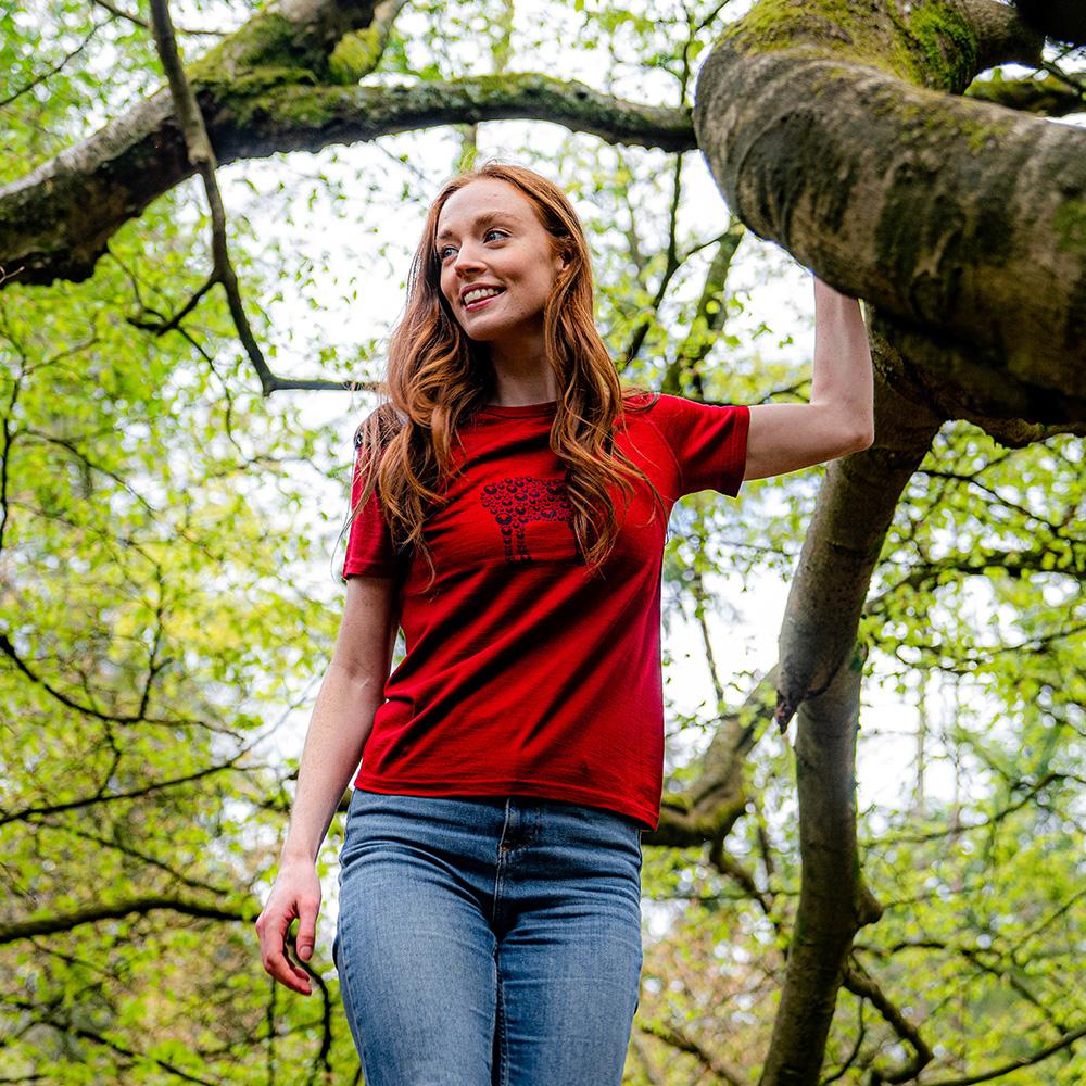 Isobaa | Womens Merino 150 Sheep Tee (Red) | Gear up for everyday adventures in Isobaa's superfine Merino Tee. | Model: Sophie