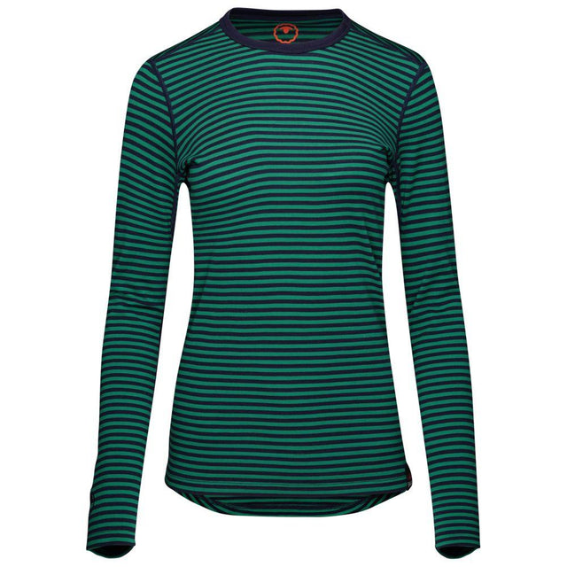 Isobaa | Womens Merino 180 Long Sleeve Crew (Mini Stripe Navy/Green) | Get outdoors with the ultimate Merino wool long-sleeve top.